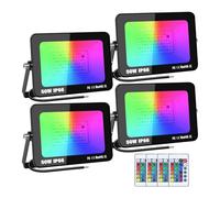 SKYWORLD 50W RGB LED Flood Lights, Color Changing IP66 Waterproof Security Lights with Remote, 16 Colors & 4 Modes for Outdoor, Garden, Stage, Decoration - 4PCS