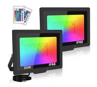 SKYWORLD 50W RGB LED Flood Lights, Color Changing IP66 Waterproof Security Lights with Remote, 16 Colors & 4 Modes for Outdoor, Garden, Stage, Decoration - 2PCS