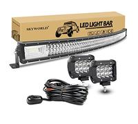 SKYWORLD 52 inch 675W Curved Led Light Bar with 2 Pcs 4 inch 36W Spot Led Pods Off Road Driving Lights Fog Lamp and 12V Wiring Harness Kit 1 Leads for 4x4 Car Trucks Polaris ATV SUV