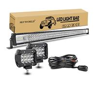 SKYWORLD 52 inch LED Light Bar 675W Triple Row Flood Spot Combo Beam Off Road Lights, 2pc 4 inch 36W Spot Pods Driving Fog Lights + Wiring Harness Kit for Trucks ATV UTV Boat Pickup Polaris Vehicles