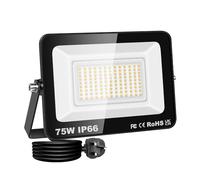 SKYWORLD 75W Hardwired+Plug LED Flood Light, IP66 Waterproof Bright White Security Lighting for Commercial/Residential Outdoor Spaces