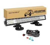 SKYWORLD 7D 23 inch 324W Car Led Light Bar with Strong Magnetic Mounting Bracket and 12V Wiring Harness Cable Kit for Off Road Truck SUV ATV 4x4, Flood Spot Combo Beam, Waterproof 6000K White
