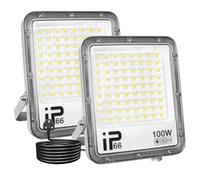 SKYWORLD LED Flood Lights Outdoor Lighting, 2x100W with Plug in Outside Work Light, 6000K Daylight, 110V, Exterior Security Floodlights for Yard, Parking Lot, Playground,Garage,IP66 Waterproof