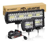 SKYWORLD Led Light Bar 12 inch 240W Spot Flood Combo Beam Work Off-Road Driving Lamp + 2 x 60W 4in Spot Pods Light with Wiring Harness Kit (2 Leads) for Car ATV SUV 4X4 Trucks 1set