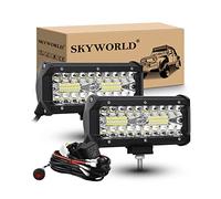 SKYWORLD LED Light Bar, 2 x 7 inch 120W Spot Flood Combo Beam 12V 24V LED Work Driving Fog Lamp with 12V Toggle Switch Wiring Harness Kit for Off-road Truck Car ATV SUV Vehicles Boat Light