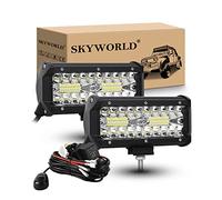 SKYWORLD LED Light Bar, 2 x 7 inch 120W Spot Flood Combo Beam 12V 24V LED Work Driving Fog Lamp with 12V Wiring Harness Kit for Off-Road Truck Car ATV SUV Vehicles Boat Light