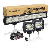 SKYWORLD LED Light Bar 20 inch 420W Spot Flood Combo Beam Work Off-Road Driving Lamp + 2 x 60W 4inch Spot Pods Light with Wiring Harness Kit(2 Leads) for Car ATV SUV 4X4 Truck 1set