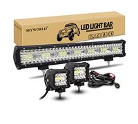 SKYWORLD LED Light Bar, 20 inch 420W Spot Flood Combo Off Road Work Lights Driving Lamp + 2 x 60W 4 inch LED Pods Fog Lights with Wiring Harness Kit for Truck Tractor 4x4 4WD Car ATV UTV SUV 12V 24V