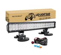 SKYWORLD Magnetic Car LED Light Bar 20 inch 126W Offroad Driving Lights with 12V Wiring Harness Cable Kit + Strong Magnetic Base Mounting Bracket Holder for Truck SUV 4x4, Fog Lamp 6000K White