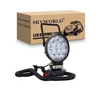 SKYWORLD Portable Magnetic Base Round LED Work Light 4 inch 42W Spot Beam 12V 24V Offroad Driving Fog Lamp for Car Off road Truck 4x4 SUV ATV Tractors Excavator, 6000K White, Led Search Lights