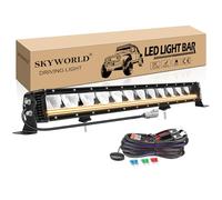 SKYWORLD Single Row Led Light Bar, 23 inch 80W 8000LM Off road Bar Lamp with Amber DRL, Anti-Glare Driving Lightbar with 12V Wiring Harness Kit for 4x4 Car Trucks SUV ATV UTV Pickup Boat