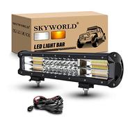 SKYWORLD Strobe LED light Bar, 15 inch 216W Triple Row White Amber Flashing Flood Spot Combo Fog Offroad Light for Car Truck Indicator Emergency Lamp with Wiring Harness