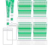 Skyygemm 100 Sets Green Volunteer Lanyards with ID Badge Holder, Breakaway Work Badge Lanyard with Plastic Buckle for School, Church Fundraising Event Staff