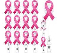 Skyygemm 12 Pcs Breast Cancer Awareness Badge Reels Pink Ribbons Felt Retractable Badge Holder with Alligator Clip for Nursing ID Name Tag Card, Office Nurse, Medical Assistant Student Doctor