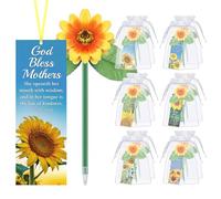 Skyygemm 24 Pcs /12 Sets Mother's Day Christian Gifts Bulk,Include 12 God Bless Mothers Bookmarks Proverbs 31: 26,12 Sunflower Pens for Church Sunday School Prizes Party Favors