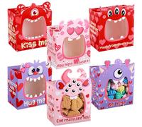Skyygemm 24 Pcs Valentine Bakery Treat Boxes with PVC Window Monster Valentines Cookie Cupcake Boxes for Wedding Sweet Day School Classroom Prize Party Favors Supplies