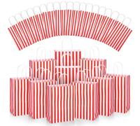 Skyygemm 32 Pcs Paper Gift Bags Bulk with Handle, 6.3 x 3.2 x 8.6 Inch Assorted Colors Kraft Goodie Gift Wrap Bags for Birthday Party Favor Decor(Red and White)