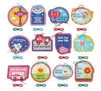 Skyygemm 36 Pcs Religious Lacing Cards Cutouts God's Love Jesus Christian Sewing Cards Kits for Preschoolers with 3 Colorful Laces for Sunday School VBS Favors 12 Styles