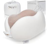 Skyyhi Women's Small Fitted Neck Pillow for Traveling, Memory Foam Travel Pillow, Travel Neck Pillows for Airplanes, Travel Essentials for Flying, Plane Pillow in Taupe and White