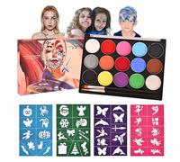 SKYYUE Face Paint Children's Make-Up Set, Halloween Children's Make-Up Set, Face Colours, Children, 15 Colours, Fancy Dress Make-Up, Washable with Brush and Templates, Children's Make-Up Colours for
