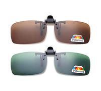 Skyzone 2025 Clip-On Polarized Sunglasses UV400 Protection 2-Pack, Tea Green & Moss Lens with 99.5% Light Blocking, 180° Flip-Up Design for Driving/Fishing/Skiing - Unisex Outdoor Essentials