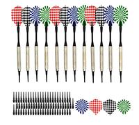 Skyzone Darts Set, 12 pieces soft darts for electronic dartboard with 100 extra black plastic tips for recreation room bar and game room (14g)