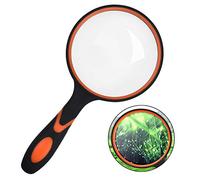 Skyzone Magnifying Glass 10X,100mm/4inch Magnifying Lens Handheld Reading Magnifier with Non-Slip Soft Rubber Handle for Reading Books, Inspection,Insect and Hobby Observation (Orange)
