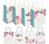 Skyzone Paper Flower Gift Bags with Handles, 12 Pieces hen party bagss White Kraft Paper Bags Thank You Bag with Flower Pattern for Christmas, Birthday and Wedding Party Celebrations