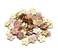 Skyzone Wooden Buttons,100PCS Flower Shape Buttons Retro Craft Button Handmade Colorful Printed Decorative Buttons with 2 Holes for Cardigans Knitting DIY Sewing Crafts (20mm and 25mm 50Pcs Each)