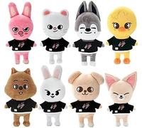 SKZOO Plush Toy Stray Kids Plush Doll, Cute Cartoon Anime Stuffed Animal Toy, Wolf Chan/Leebit/DWAEKKI/Jiniret/HAN QUOKKA/BbokAri/PuppyM/Foxl.Ny Plush Doll (8PCS)