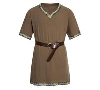 SKZZVI Retro Fancy Dress Up Clothes for Men Halloween Costume Medieval Renaissance Templar Tunic (Coffee, XXL)