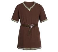 SKZZVI Retro Fancy Dress Up Clothes for Men, Halloween Costume, Medieval Renaissance Templar Tunic (Dark Brown, XXL)