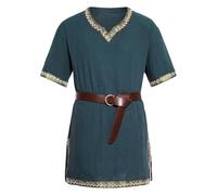 SKZZVI Retro Fancy Dress Up Clothes for Men, Halloween Costume, Medieval Renaissance Templar Tunic (Navy Blue, XXL)