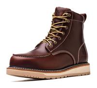 SL-Saint Handmade Soft Moc Toe Waterproof Good year-welted Boots 6’’ Classic Full Grain Leather Fashion (Red-Brown Wedge Sole, Adult, Men, 9, Numeric, UK Footwear Size System, Medium)