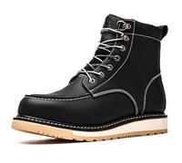 SL-Saint Handmade Soft Moc Toe Waterproof Good year-welted Boots 6’’ Classic Full Grain Leather Fashion (Black Wedge Sole, Adult, Men, 10, Numeric, UK Footwear Size System, Medium)