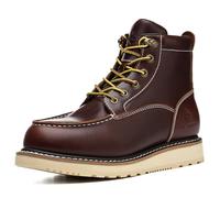 SL-Saint Waterproof Soft Moc Toe Handmade Classic Fashion Work Boots for Men,Goodyear-welted Industrial&Construction Hiking Wedge 6'' Black/Brown (Brown, 13)