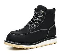 SL-Saint Waterproof Soft Moc Toe Handmade Classic Fashion Work Boots for Men,Goodyear-welted Industrial&Construction Hiking Wedge 6'' Black/Brown (Black, 9.5)