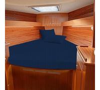 SL SUPREME LINEN 1 Piece - 800TC 100% Egyptian Cotton Universal V Berth The Best Boat V Berth Bedding Fits mattresses up to 6” Depth - Great Gift for Boaters! (Navy Blue Stripe)