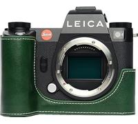 SL3 Camera Case, BMAOLLONGB Handmade Genuine Real Leather Half Camera Case Bag Cover for Leica SL3 Camera Bottom Opening Version + Hand Strap (Green)