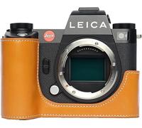 SL3 Camera Case, BMAOLLONGB Handmade Genuine Real Leather Half Camera Case Bag Cover for Leica SL3 Camera Bottom Opening Version + Hand Strap (Yellow)