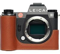 SL3 Camera Case, BMAOLLONGB Handmade Genuine Real Leather Half Camera Case Bag Cover for Leica SL3 Camera Bottom Opening Version + Hand Strap (Brown)