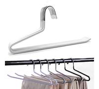 Slack/Trousers Pants Hangers - Open Ended Metal Hangers, Slim Durable, for Pants, Jeans, Skirts Scarfs - Space Saving Design with Rubber Coating - Anti-Rust Chrome Metal (Pack of 20, White)
