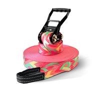 Slackline Set with 15, 25 or 35m length & 5cm width, "Zig Zag" design, including tree and ratchet protector & sports/carrying bag from Secoroco