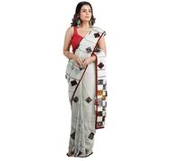 Slagha Women's Woven Traditional Bengal Tant Embroidered Cotton Blend Saree With Blouse, White, One Size