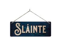 Slàinte BLUE brushed silver metal sign with Holes and Twine - Slainte Bar Pub Cheers Scotish Scotland