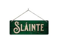 Slàinte Green brushed silver metal sign with Holes and Twine - Slainte Mhaith Bar Pub Cheers Irish Ireland