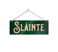Slàinte Green Metal Sign with Holes and Twine - Slainte Mhaith Bar Pub Cheers Irish Ireland