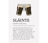 Sláinte Irish Toast Definition Wall Art Print, Pub Beer Glasses Typography, Traditional Celtic Decor. Size A4