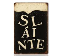 Sláinte Metal Beer Sign - Vintage Irish Cheers Tin Sign For Bar, Man Cave, Or Kitchen - Retro Black And White Irish Decor - Slainte Sign For Pub Wall Art Or Irish Gifts Retro Metal Tin Sign 8X12 Inches