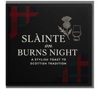 Slàinte on Burns Night Card - Scottish Thistle and Whisky Glass Design with Tartan Corners - Elegant Burns Supper Greeting for Celebrating Scottish Tradition